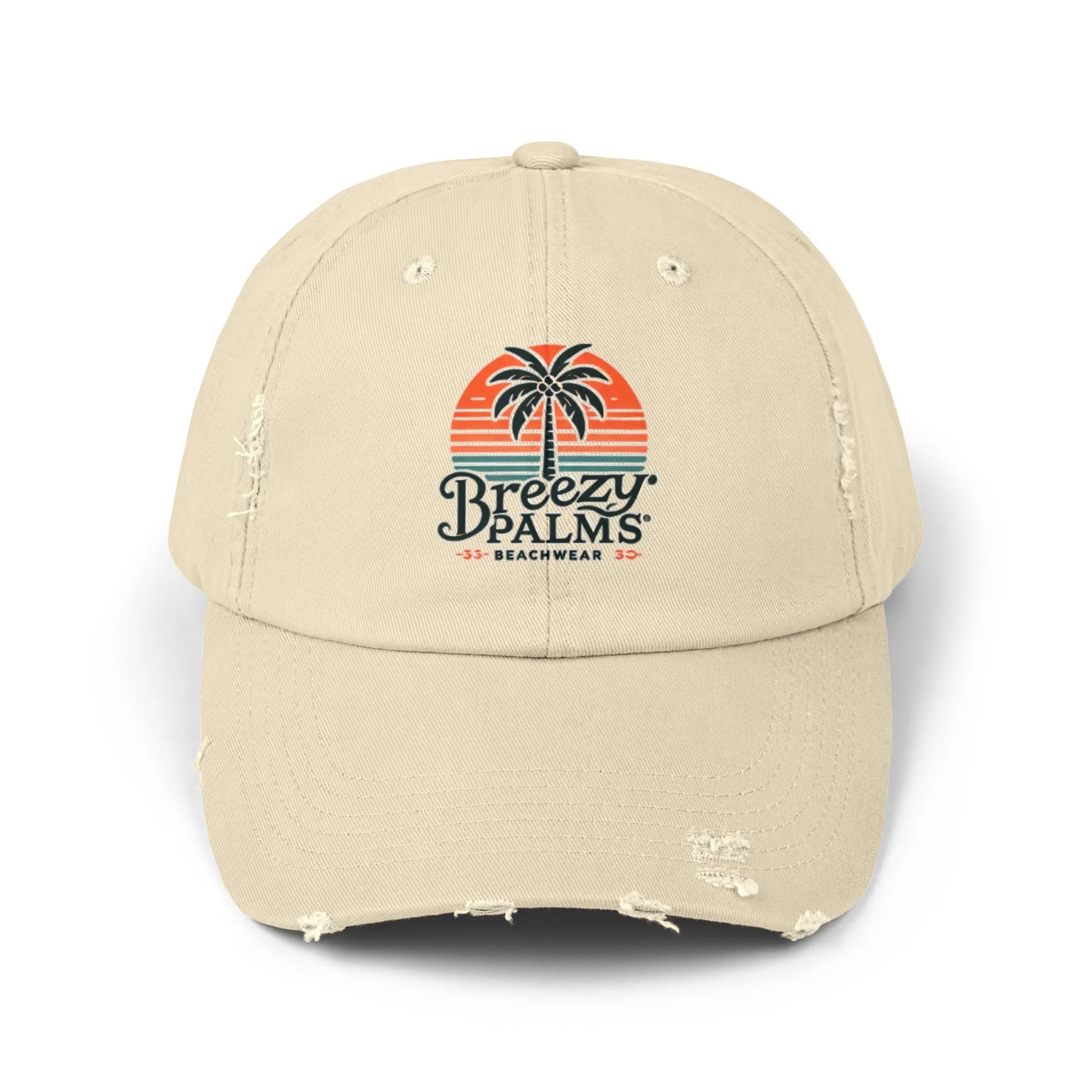 Breezy Palms Distressed Cap - Beachwear Vibe for All Seasons Printify